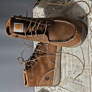LIKE NEW!Carhartt Men's Lightweight 100% Brown Oil Tanned Leather Boots Size 9.5
